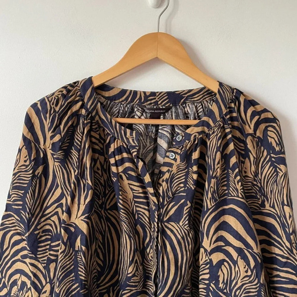 Banana Republic 100% Linen The Boxy Cropped Shirt Striped Zebra Size Small - Picture 4 of 9